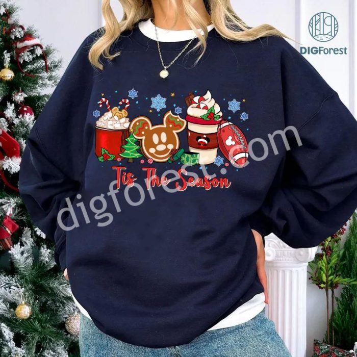 Disney Mouse Ears Christmas Coffee Latte Sublimation Design | Football Season Game Day Png | Mickey Ears Tis The Season Shirt | Christmas Png