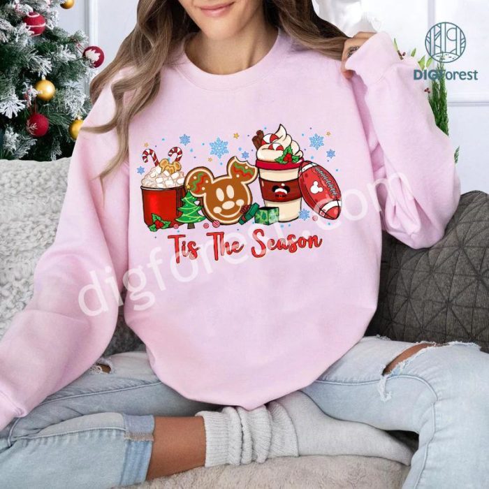 Disney Mouse Ears Christmas Coffee Latte Sublimation Design | Football Season Game Day Png | Mickey Ears Tis The Season Shirt | Christmas Png