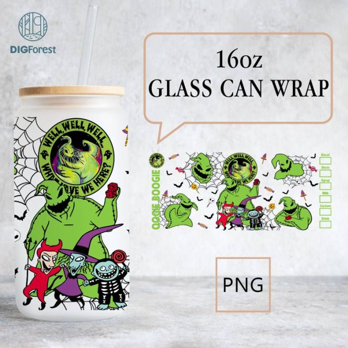 Halloween Jack Coffee Glass Can Design PNG Sublimation, Horror Jack 16oz Libbey Glass Can Wraps, Nightmare Scary, Oogie Boogi Halloween Png