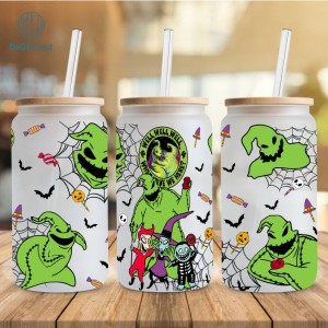 Halloween Jack Coffee Glass Can Design PNG Sublimation, Horror Jack 16oz Libbey Glass Can Wraps, Nightmare Scary, Oogie Boogi Halloween Png