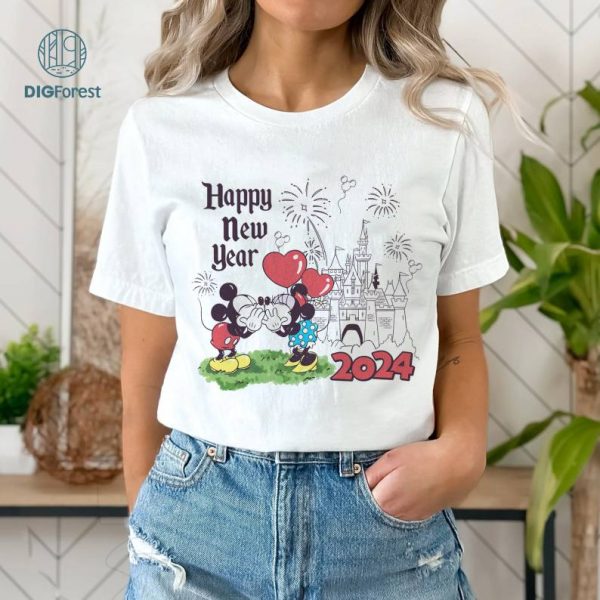 Disney Mickey and Minnie Happy New Year 2024 Png, Mickey Minnie Couple