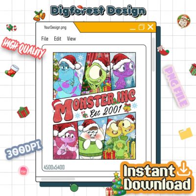 Monsters Inc Mike & Santa Sully Christmas Light PNG – Merry Xmas Family PNG Digital Download