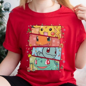 Pocket Monster Christmas Png, Pikachu Christmas Png, Pikachu Eevee Bulbasaur Png, Xmas 2023 Shirt, Christmas Gifts , Sublimation Designs