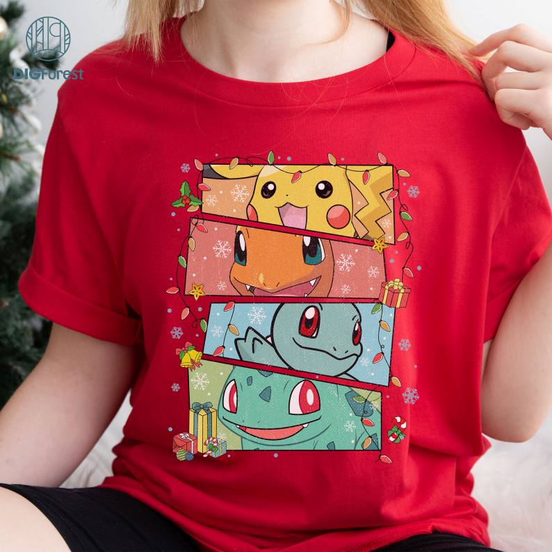 Pocket Monster Christmas Png, Pikachu Christmas Png, Pikachu Eevee Bulbasaur Png, Xmas 2023 Shirt, Christmas Gifts , Sublimation Designs Digforest.com