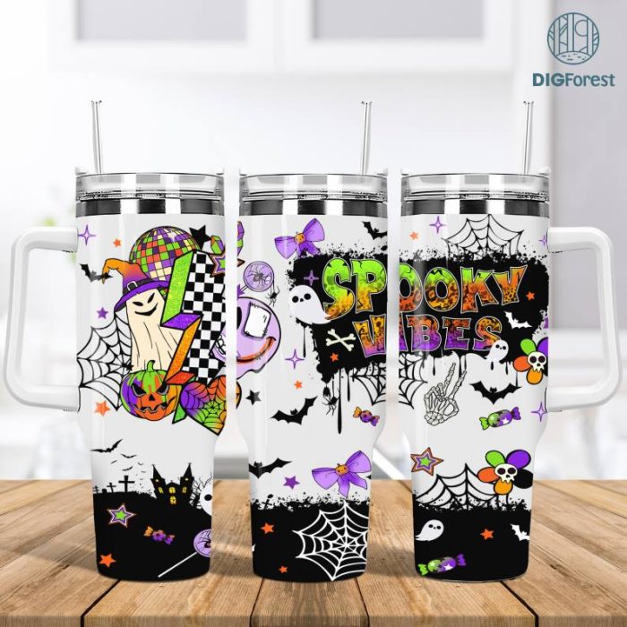 Spooky Vibes 40oz Tumbler Wrap, 40oz Quencher Tumbler, 40oz Halloween Tumbler Sublimation, Vintage Spooky Vibes, Retro Halloween Tumbler Png