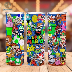 Mario Tumbler Png Wrap | 20Oz Skinny Straight | Cartoon Tumbler Wrap Png | Game Tumbler Designs | Yoshi Png | Super Mario Tumbler Png