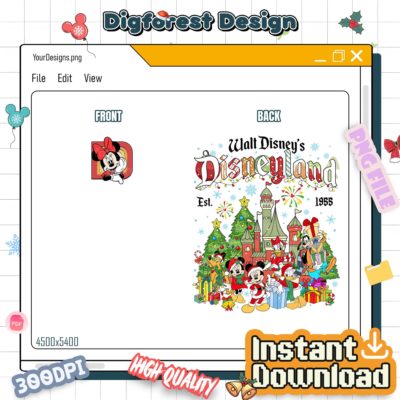 Mickey & Friends Disneyland Christmas PNG – Mickey Minnie Xmas PNG, Very Merry Magic Kingdom Design