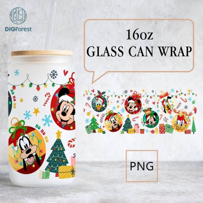 Disney Mickey And Friends Christmas 16oz Glass Can Wrap, Disneyland Mouse Friends Christmas, Christmas Mouse Glass Wrap, Xmas Christmas PNG