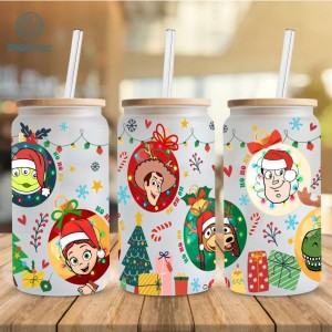 Disney Toy Story Christmas Coffee 16oz Glass Can Wrap, Woody 16oz Libbey Can Glass, Coffee Latte Tumbler Wrap, Glass Can Wrap, Coffee Tumbler Wrap