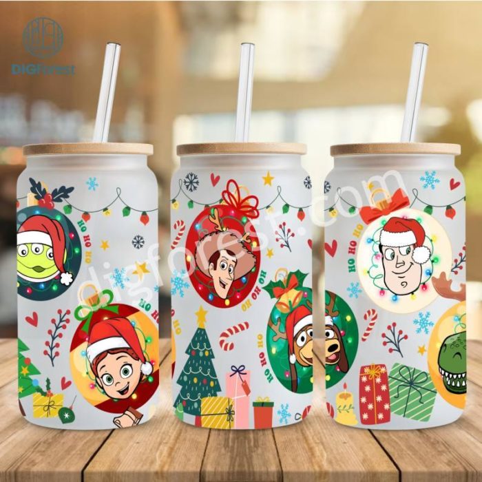 Disney Toy Story Christmas Coffee 16oz Glass Can Wrap, Woody 16oz Libbey Can Glass, Coffee Latte Tumbler Wrap, Glass Can Wrap, Coffee Tumbler Wrap