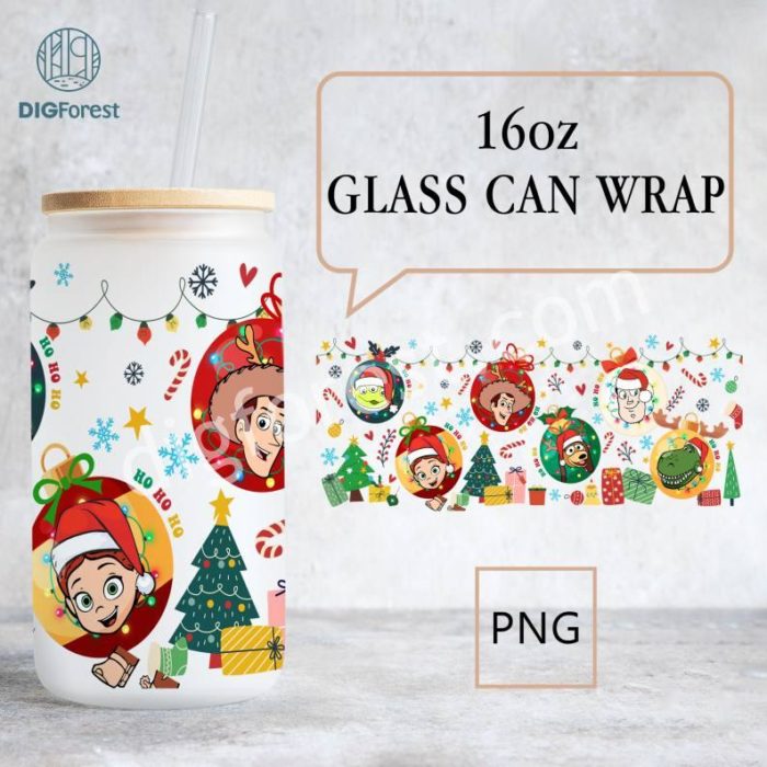 Disney Toy Story Christmas Coffee 16oz Glass Can Wrap, Woody 16oz Libbey Can Glass, Coffee Latte Tumbler Wrap, Glass Can Wrap, Coffee Tumbler Wrap