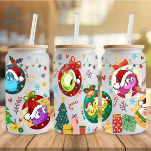 Disney Monster Inc Christmas Glass Wrap png, 16oz Libbey Glass Can Wrap, Monster University Christmas Png, Tsum Tsum Monster Christmas Coffee Wrap