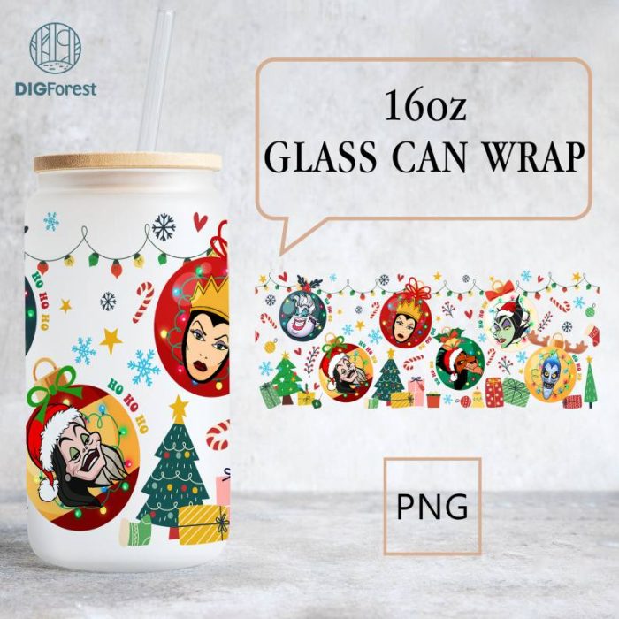 Disney Villian 16oz libbey can Christmas PNG, 16oz Glass Can Wrap, Disneyland 16oz Libbey Can Glass, Villian Catoon Tumbler Wrap, Cruella de Vil