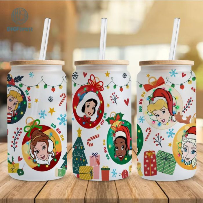 Disney Princess Christmas 16oz libbey can Cartoon PNG, Cinderella 16oz Glass Can Wrap, Disneyland Christmas Tumbler Wrap, Full Glass Can Wrap