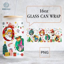 Disney Sleeping Beauty Christmas 16oz libbey can Cartoon PNG, Aurora 16oz Glass Can Wrap, Disneyland Christmas Tumbler Wrap, Full Glass Can Wrap