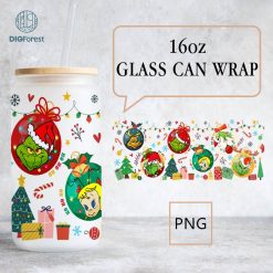 Grinch Christmas 16oz libbey can Cartoon PNG, Grinchmas 16oz Glass Can Wrap, Disneyland Christmas Tumbler Wrap, Full Glass Can Wrap