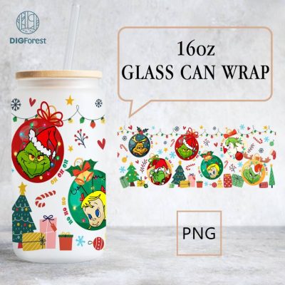 Grinch Christmas 16oz libbey can Cartoon PNG, Grinchmas 16oz Glass Can Wrap, Disneyland Christmas Tumbler Wrap, Full Glass Can Wrap