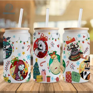 Nightmare Before Christmas 16oz libbey can Cartoon PNG, Jack Sally 16oz Glass Can Wrap, Disneyland Christmas Tumbler Wrap, Glass Can Wrap