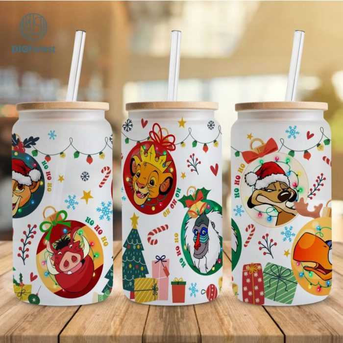 Disney The Lion King Christmas 16oz libbey can Cartoon PNG, Simba 16oz Glass Can Wrap, Disneyland Christmas Tumbler Wrap, Full Glass Can Wrap