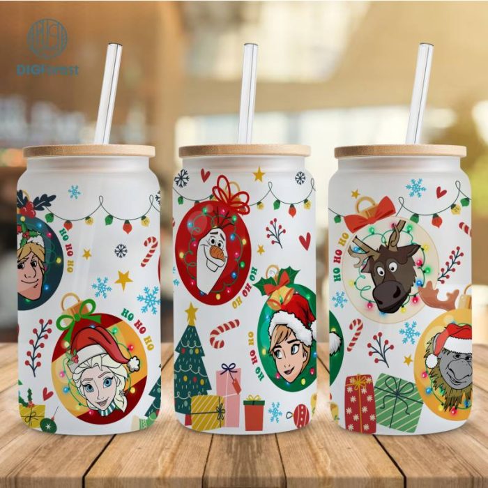 Disney Frozen Christmas 16oz libbey can Cartoon PNG, Elsa Anna Olaf Kristoff 16oz Glass Can Wrap, Disneyland Christmas Tumbler Wrap, Glass Can Wrap