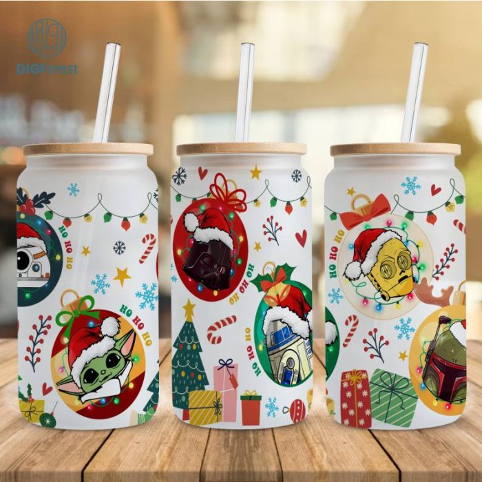 Starwars Christmas 16oz libbey can Cartoon PNG, Yoda Darth Vader 16oz Glass Can Wrap, Disneyland Christmas Tumbler Wrap, Full Glass Can Wrap