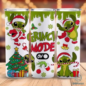 Disney Stitch Grinch Mode 20oz Skinny Tumbler Wrap, Grinch Cartoon Christmas Tumbler, Stitch Merry Christmas, Funny Christmas Tumbler Wrap Png