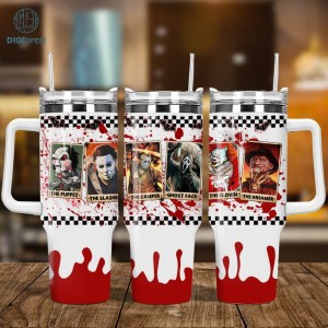 Horror Characters 40 Oz Tumbler Wrap Png Sublimation Digital Instant Download, Halloween Movie Tumbler 40 Oz Tumbler Wrap Png