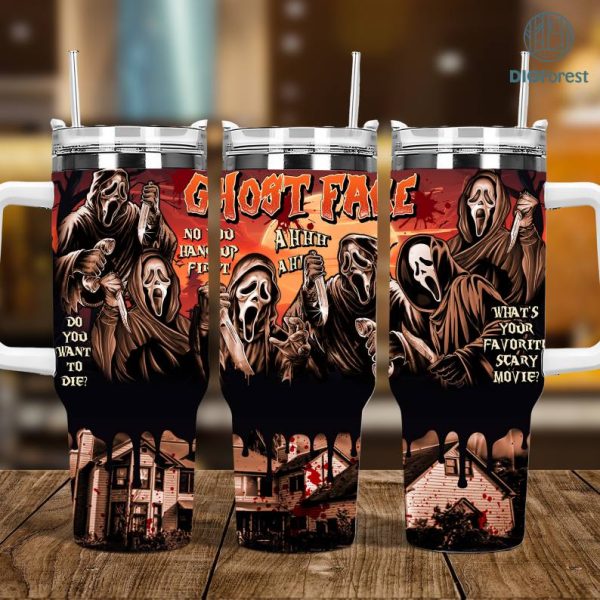 Ghost Face Scary Movie 40oz Tumbler Wrap Sublimation Design, Scream Halloween 40 oz Tumbler With Handle Template Png, Instant Download