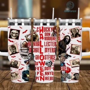 Movies Characters 40oz Tumbler Wrap Png, Horror Characters 2 pieces 40 oz Tumbler Png, Horror Halloween Tumbler 40oz Png Sublimation Design