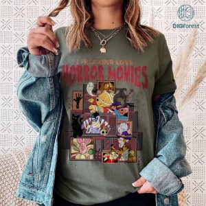 Retro I Freaking Love Horror Movies Disney Pooh And Friends Png | Pooh Halloween Shirt | Trick Or Treat Horror Halloween Party Png