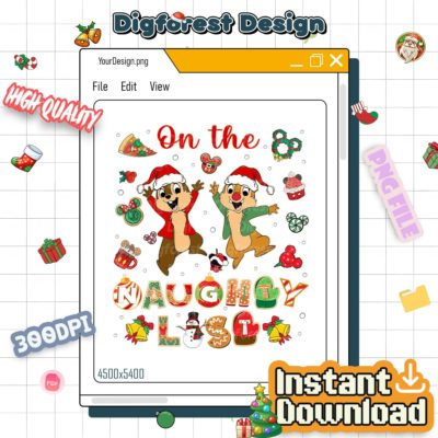 Disney Chip & Dale Christmas Naughty List PNG – Double Trouble PNG, Disneyland Family Xmas 2025 Design