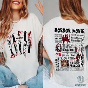 Vintage Halloween Horror Character Png, Horror Character Quotes Sweatshirt, Michael Myers Png, Freddy Kruger Png, Horror Movie Png