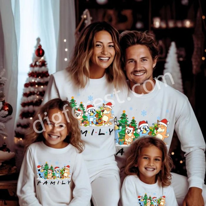 Bluey and Bingo Family Christmas Shirt, Merry Christmas 2024 Bluey Kids Shirt, Blue Dog Christmas PNG, Bluey Family Holiday Shirt, Digital Download