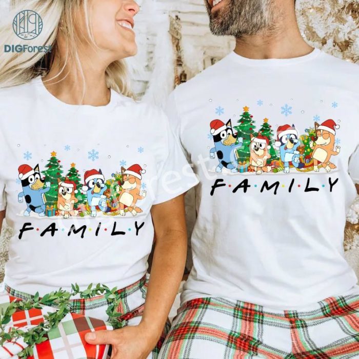 Bluey and Bingo Family Christmas Shirt, Merry Christmas 2024 Bluey Kids Shirt, Blue Dog Christmas PNG, Bluey Family Holiday Shirt, Digital Download