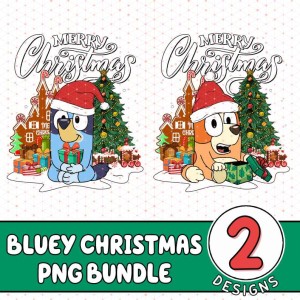 Bluey Bingo Family Merry Christmas 2023 PNG | Bluey Family Christmas | PNG Blue Dog Christmas | Bluey and Bingo | Bluey Kids PNG