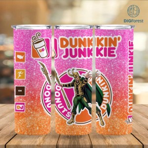 Loki Dunkin Junkie 20oz Tumbler Wrap Png Digital Download | 20 Oz Skinny Tumbler Design | Loki Laufeyson Avengers Tumbler | God of Mischief