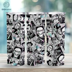 Horror Tarot Card Tumbler Png | Pastel Horror | Scary Movie Characters | Halloween Tumbler | Spooky Season | Horror Halloween Skinny Tumbler