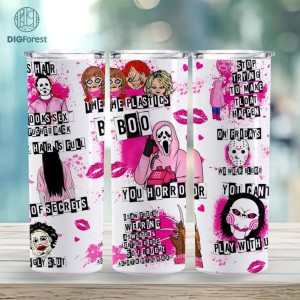 Horror Characters 20oz Tumbler Wrap | Halloween Love Sublimation Designs PNG | Horror Movie Tumbler Design | Gift For Halloween