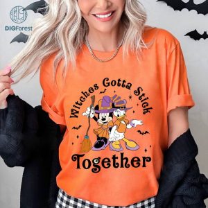 Disney Retro Minnie And Daisy Halloween Png, Minnie Witch Png, Daisy Halloween Png, Witches Gotta Stick Together Shirt, Best Friends Png Clipart Design