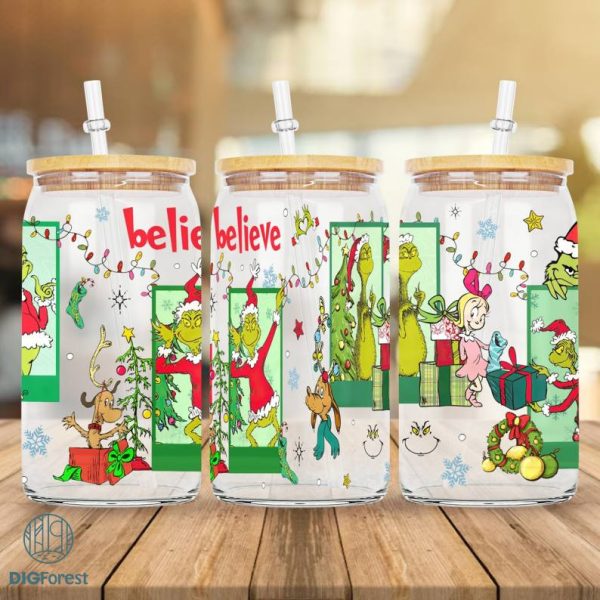 The Grinch Christmas 2023 | Grinch Coffee Tumbler Wrap PNG | Merry Grinchmas 16oz Libbey Glass Can Wrap Design Sublimation PNG