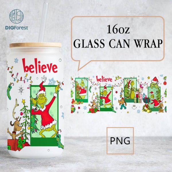 The Grinch Christmas 2023 | Grinch Coffee Tumbler Wrap PNG | Merry Grinchmas 16oz Libbey Glass Can Wrap Design Sublimation PNG