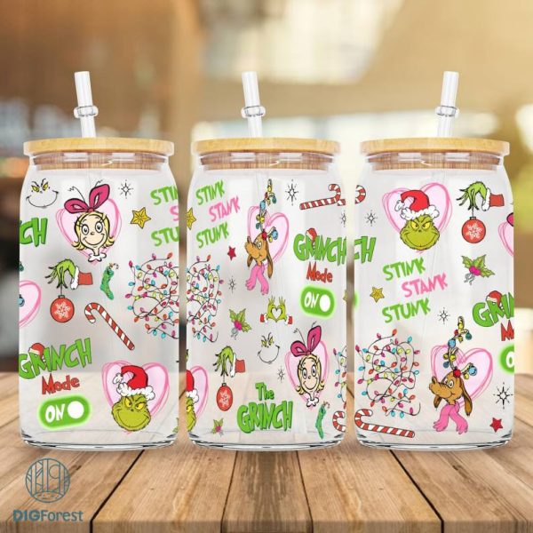 Merry Grinchmas 16oz Libbey Glass Can Wrap Design Sublimation PNG | Grinch Coffee Tumbler Wrap PNG | The Grinch Christmas 2023