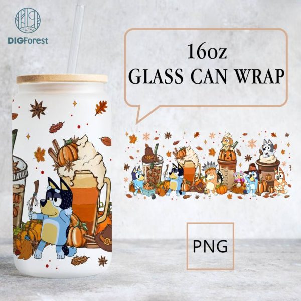 Bluey Thanksgiving 16Oz Libbey Can Png, Bluey 16Oz Glass Can Wrap ...