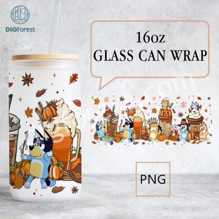 Bluey Thanksgiving 16Oz Libbey Can Png, Bluey 16Oz Glass Can Wrap, Bluey Bingo Family, Bluey Tumbler Wrap, Bluey Fall Autumn Png