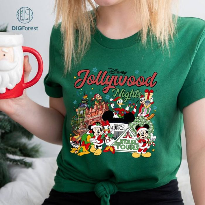 Vintage Disneyland Christmas Hollywood Studios Jollywood Nights Png, Disney Mickey and Friends Christmas Party 2023 Png, Disneyworld Family Xmas Trip Shirt, Digital Download