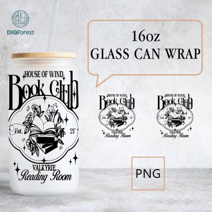 House of Wind 16oz Libbey Glass Can Tumbler, Valkyrie Reading Room Gift For Book Lover, Night Court Bookish Gift, Engraved Glasscan