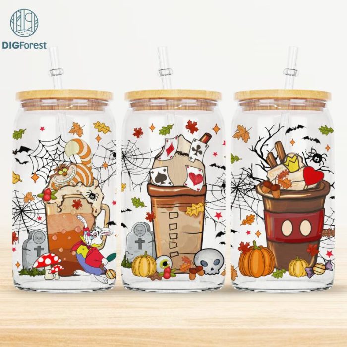 Halloween Alice In Wonderland Coffee 16 Oz Glass Can Wrap Png | Alice Straight & Tapered Tumbler Wrap | Instant Digital Download | Glass Can 16Oz