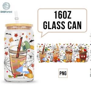 Halloween Alice In Wonderland Coffee 16 Oz Glass Can Wrap Png | Alice Straight & Tapered Tumbler Wrap | Instant Digital Download | Glass Can 16Oz