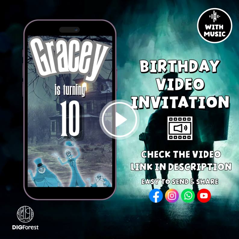 The Haunted Mansion Birthday Invitation Video | The Haunted Mansion Halloween Digital Invitation | Birthday Party Video Invitation Digforest.com