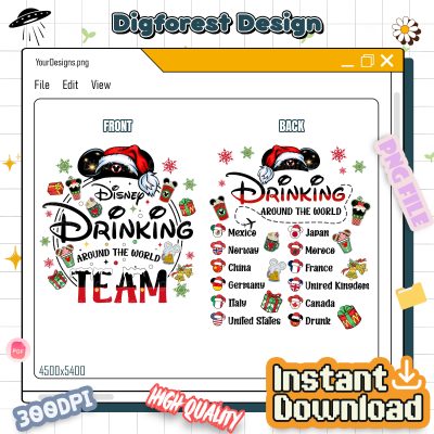 Drinking Around The World Christmas PNG - Mickey Ears Holiday PNG, Epcot Christmas Design, Disneyland Gift